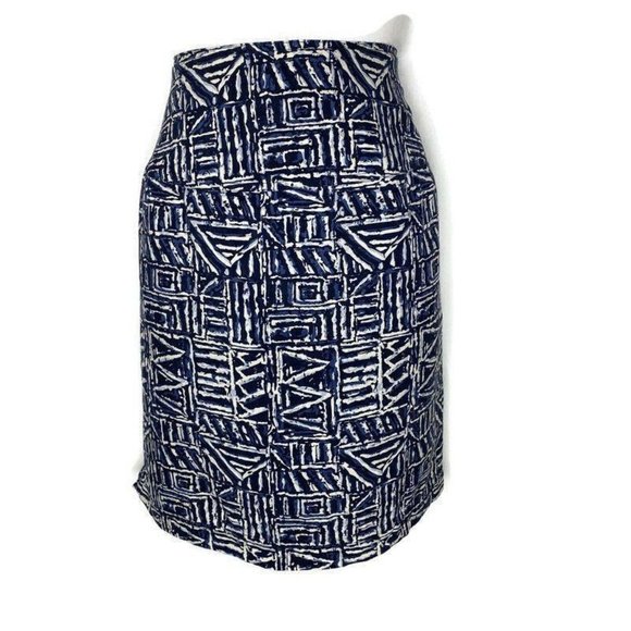 Vintage CLIO Pencil Skirt Womens 8 Blue white Silk Nylon career business work - Picture 1 of 6